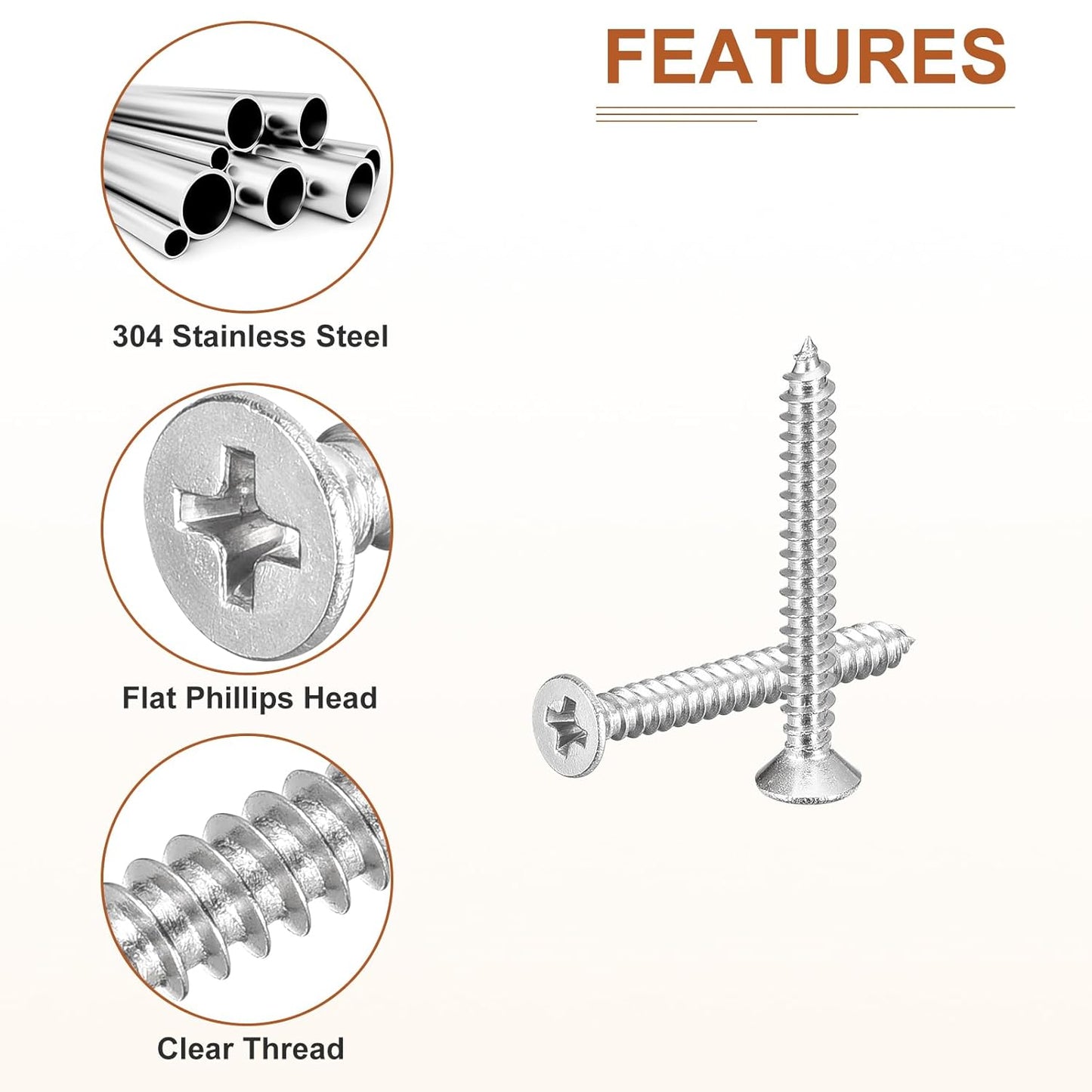 DTGN 100Pcs #6x1/2 Flat Head Wood Screws, 304 Stainless Steel Phillips Self Tapping Screws - Good for Woodworking, Furniture - Silver