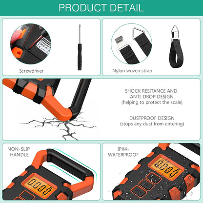 ORIA Fish Scale Digital, Fishing Scale, Fish Scale with Ruler and Fish Gripper, 110lb/50kg Baggage Weighing Scale, Backlit LCD Display (Orange)