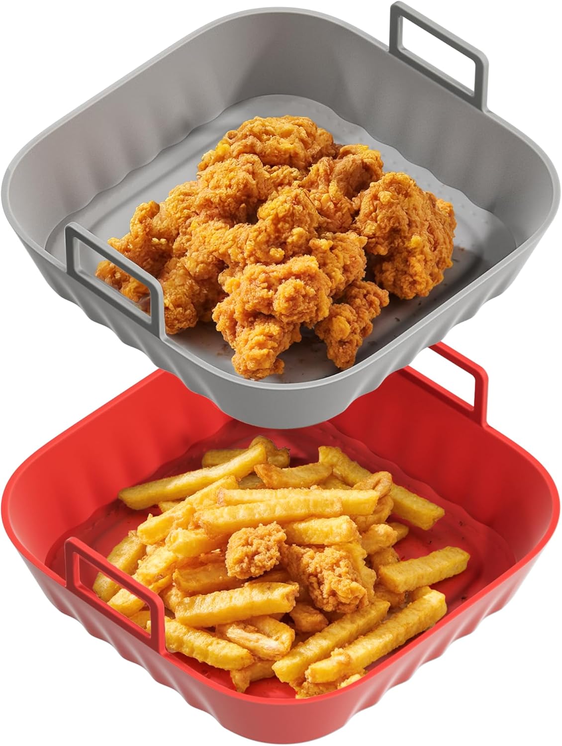 Li&Zhao Silicone Air Fryer Liners Reusable - 2 PCS Round Air Fryer Inserts Air Fryer Accessories 4 to 7 Qt Silicone Liners for Air Fryer Basket(Red & Gray)