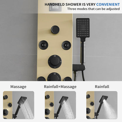 Bathfinesse Shower Tower Bathroom Shower Panel System Rain Massage System 6 in 1 Body Spray Jets Shower Wall Panels Rainfall Waterfall Shower Head Tub Spout with Temperature Display,Matte Black