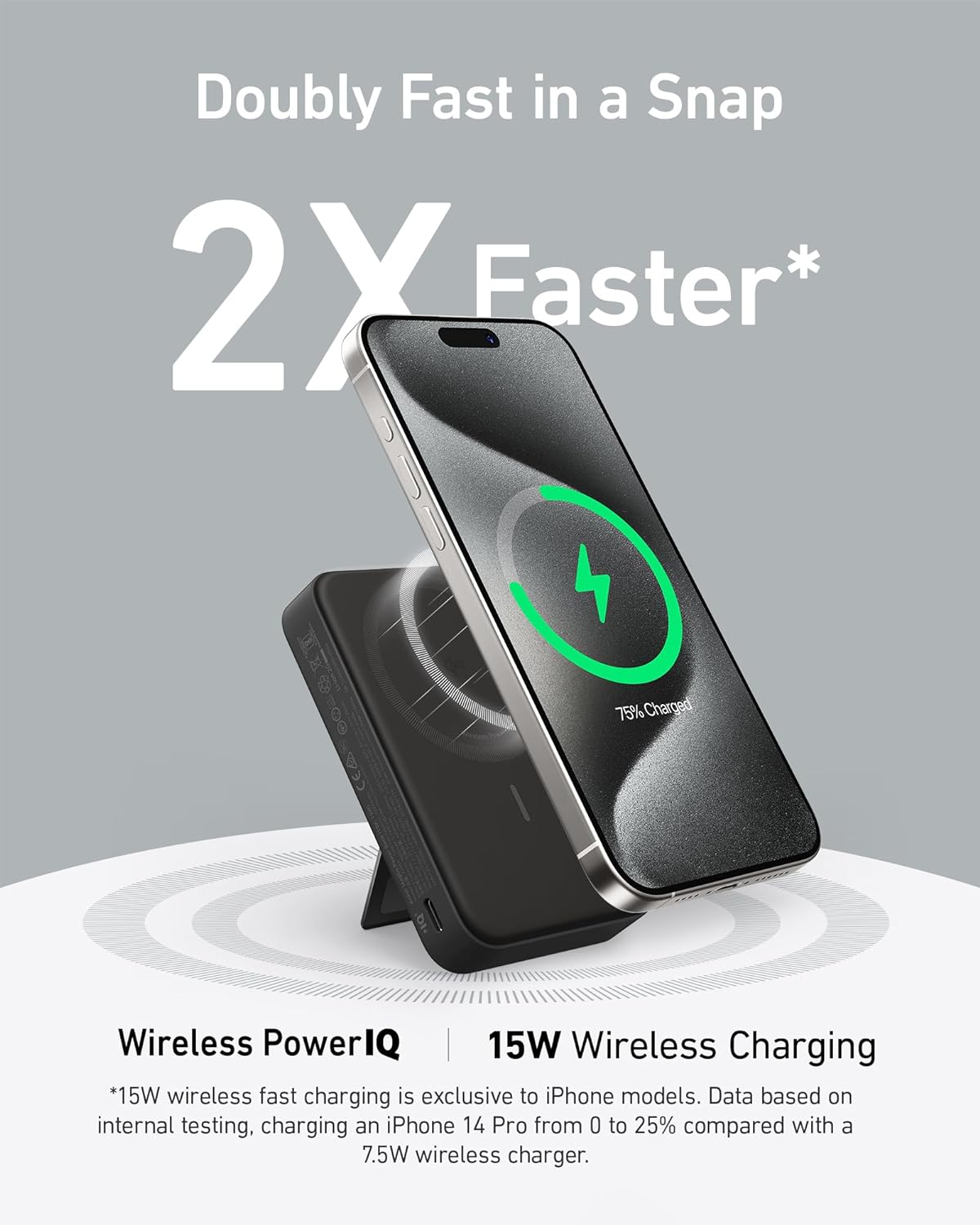 Anker MagGo Power Bank, Qi2 Certified 15W Ultra-Fast MagSafe-Compatible Portable Charger, 10,000mAh Battery Pack with Smart Display and Foldable Stand, for iPhone 15/14/13/12 (USB-C Cable Included)