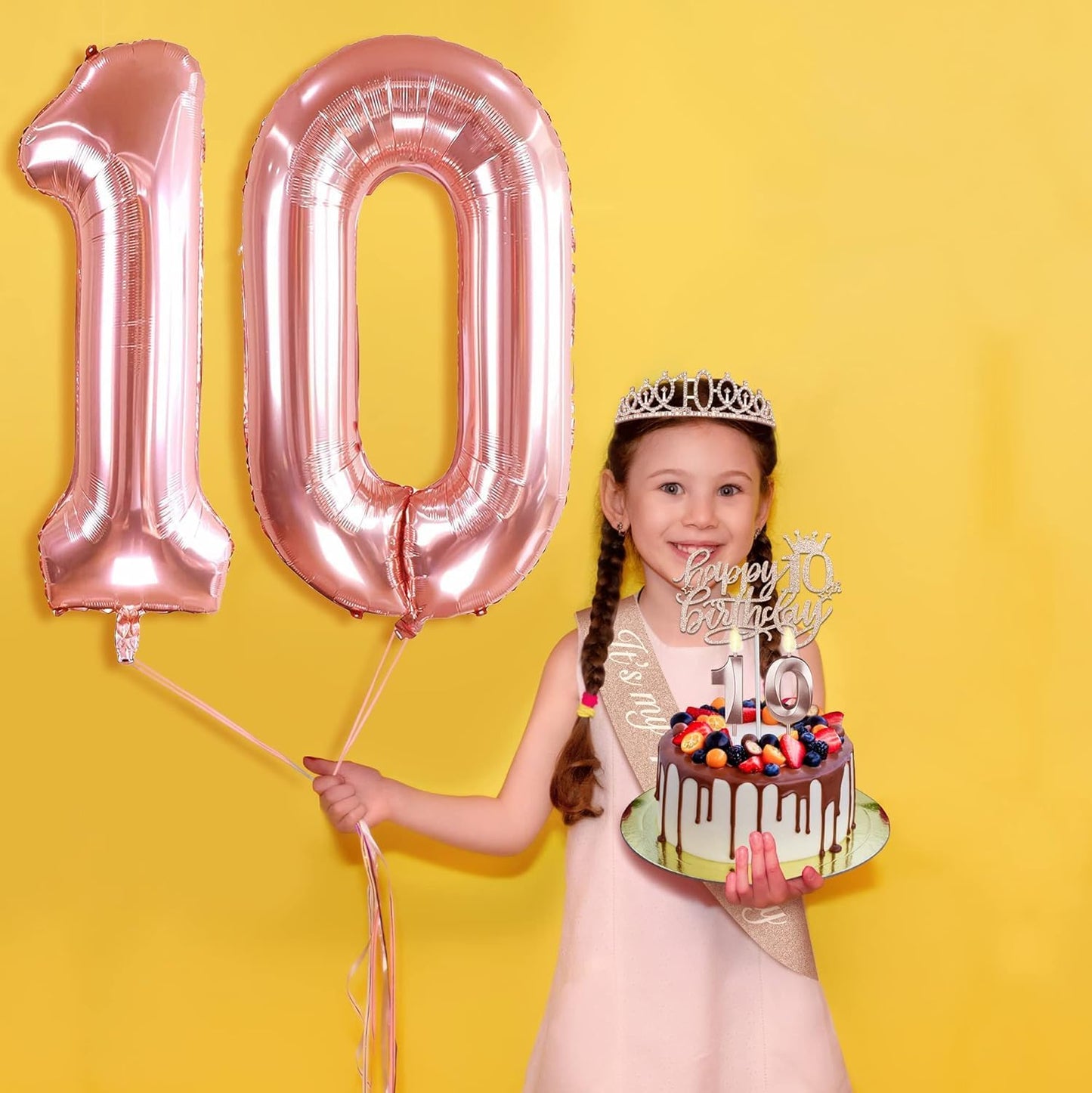 65th Birthday Decorations for Women, Including 65th Birthday Sash and Crown, Cake Topper and Candles, Number Balloons Rose Gold, 65 Year Old Gifts for Women