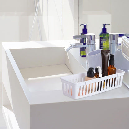Domensi 24 Pcs Slim Plastic Storage Baskets 10.25 x 3.25 x 2.5 Inches Storage Bins White Drawer Organizer Trays Pencil Holder for Desk Pen Baskets Tray Classroom Garage Containers Supplies (White)