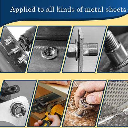 Vifmy Metric & SAE Rivet Nut Assortment Kit(420 Pcs),m3 m4 m5 m6 m8 m10 m12#6-32#8-32#10-24 1/4"-20 5/16"-18 3/8"-16 UNC Flat Head Rivnut Set,Zinc Plated Finish Carbon Steel Nutsert