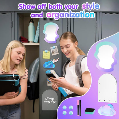 MoKo 10Pcs Locker Accessories for Girls, Back to School Supplies | Includes an acrylic board, locker mirror, eraser, pen holder, 2 marker pens and 4 round magnets for metal surfaces.