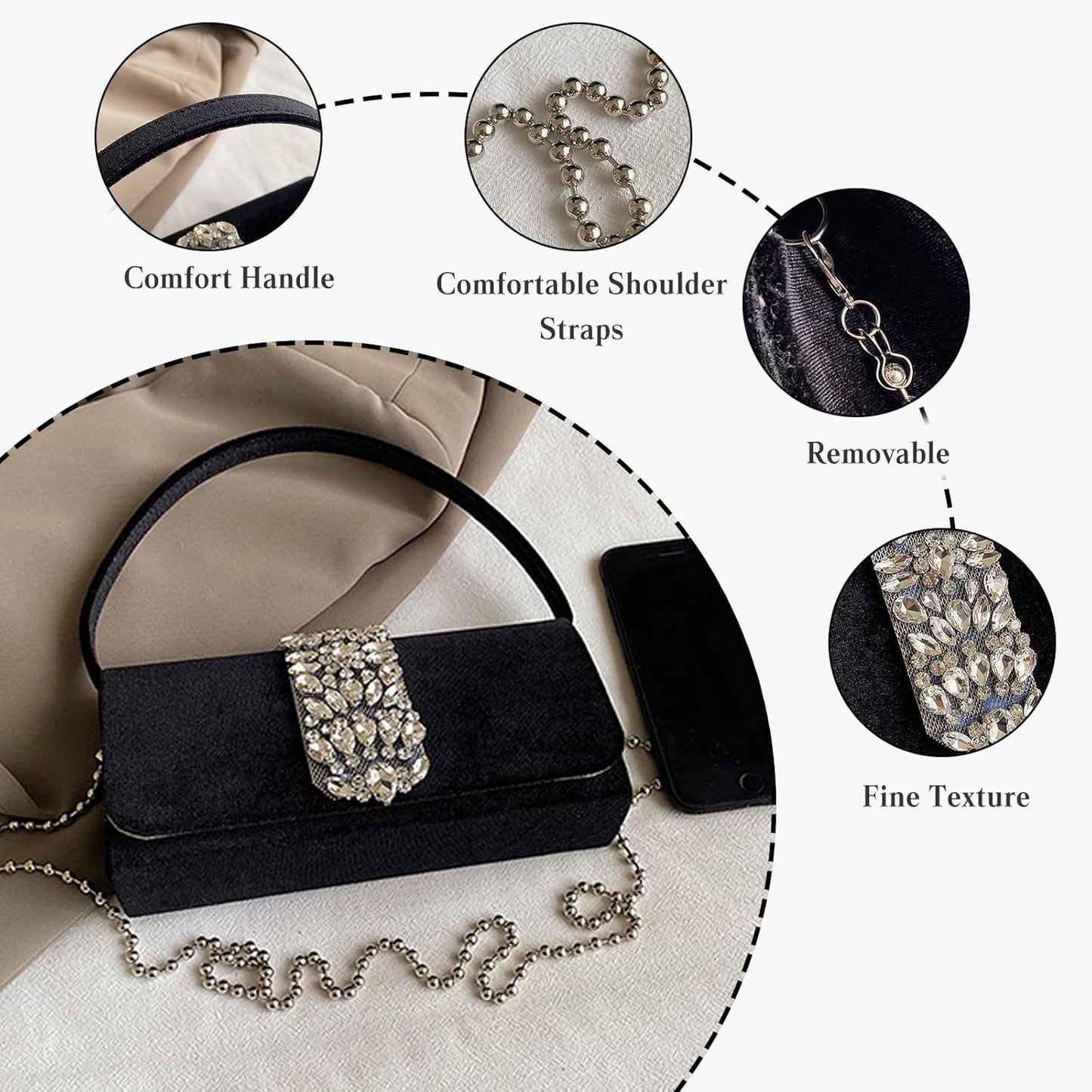 CORIOS Evening Bag for Women Rhinestone Clutch Bag Sparkly Crystal Handbag Bridal Wedding Purse Glitter Shoulder Bag
