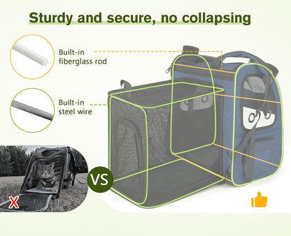 Pecute Pet Carrier Backpack, Dog Carrier Backpack Expandable with Breathable Mesh for Pets ＜6kg, Pet Backpack Carrier for Hiking Travel Camping Outdoor