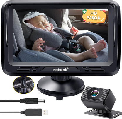 Rohent Baby Car Camera HD 1080P - Rear-Facing Infant Monitor with Night Vision Car Camera for Baby 150° Wide-Angle Lens Anti-Glare Screen Easy Install 360° Adjustable Display