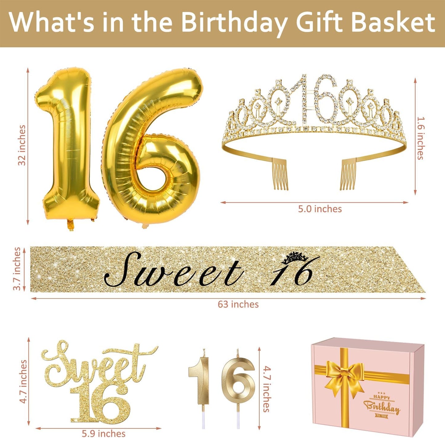 65th Birthday Decorations for Women, Including 65th Birthday Sash and Crown, Cake Topper and Candles, Number Balloons Rose Gold, 65 Year Old Gifts for Women