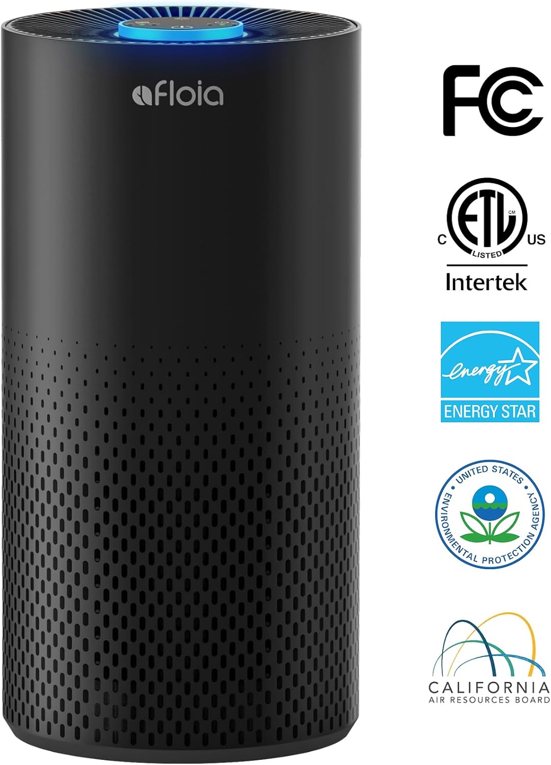Air Purifiers for Home Large Room Up to 1076 Ft², Afloia 3-Stage Air Purifier for Bedroom 22 dB, Air Filter for Pets Dust Dander Mold Pollen, Odor Smoke Eliminator, Kilo Black, 7 Colors Light - PuriLite