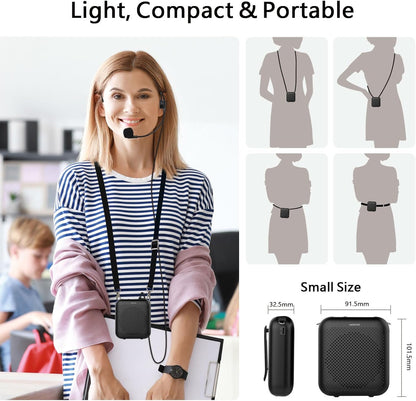 NORWII Mini Voice Amplifier S358 Portable 4000mAh Rechargeable with Wired Microphone Headset & Waistband, Personal Microphone and Speaker for Teachers Tour Guides ect. (Black)