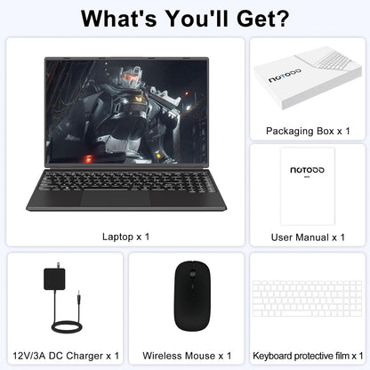 NOTODD Laptop 16" 12GB LPDDR4 512GB SSD Celeron N5095 Up to 2.9Ghz Quad-Core Win 11 PC 1920*1200 2K Screen Dual WIFI Support 2.5" HDD 1TB SSD Expand with Cooling Fan Numeric Keypad for Business-Blue