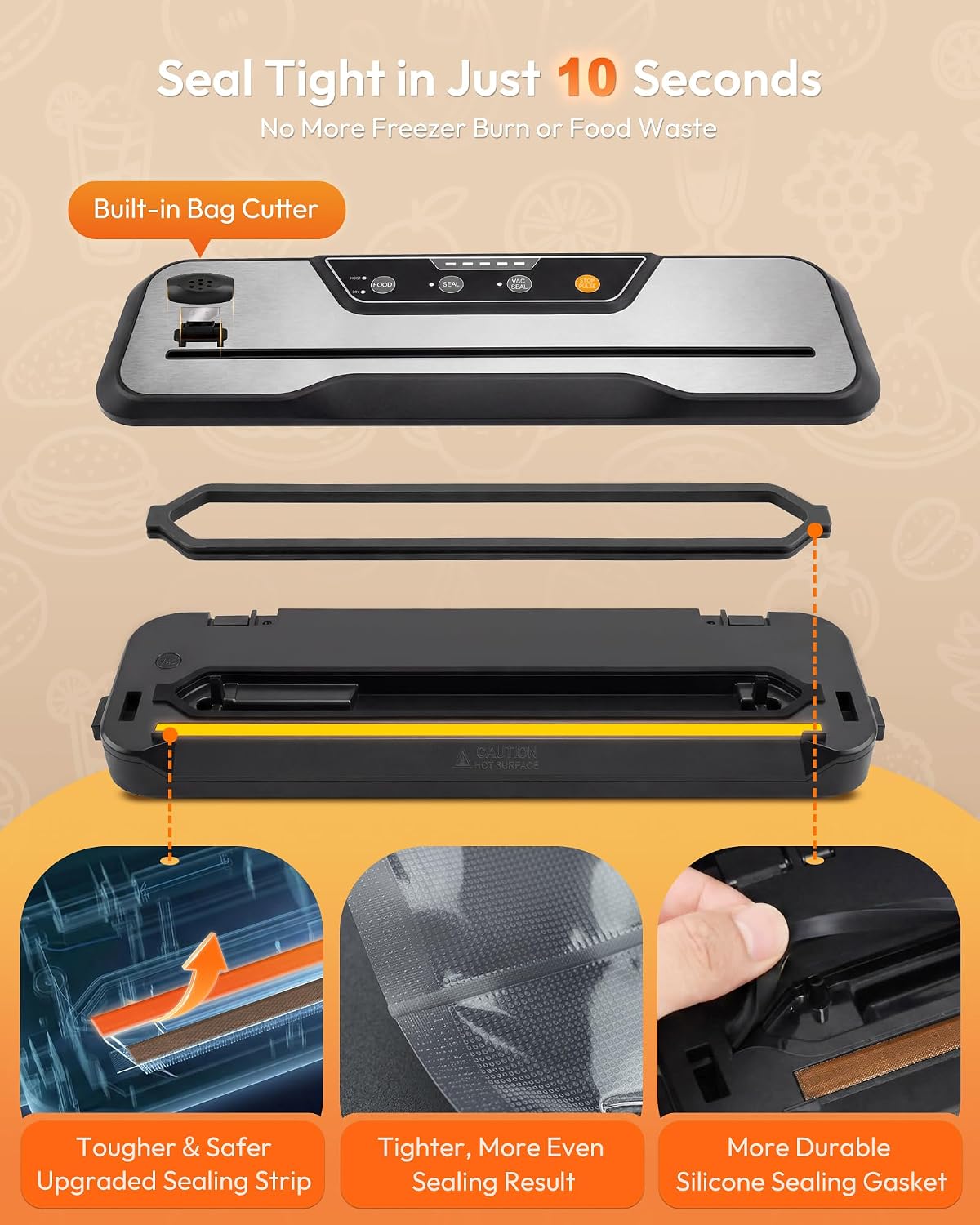 Toprime Automatic Vacuum Sealer Machine, 80kPa Powerful Food Sealer Built-in Cutter with Sealing Bag and Hose, Vacuum Air Sealing System for Seal a Meal and Sous Vide