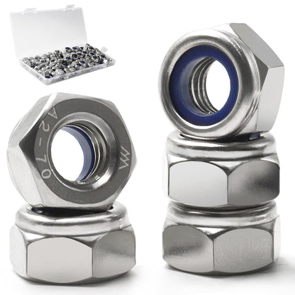 Vifmy 110 Pack 1/4"-20 Inch Lock Nuts,304 (A2-70) Stainless Steel Nylon Insert Locknuts,Standard Inch Thread Nylock Nuts for Bolts