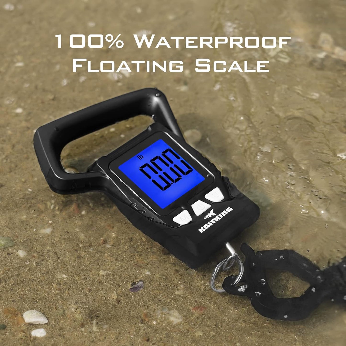 KastKing Fish Scale, WideView Floating Waterproof Digital Scale with No-Puncture Lip Gripper, 2.5” Large LCD Display, 110lb Capacity, Stores up to 9 Weights, Black