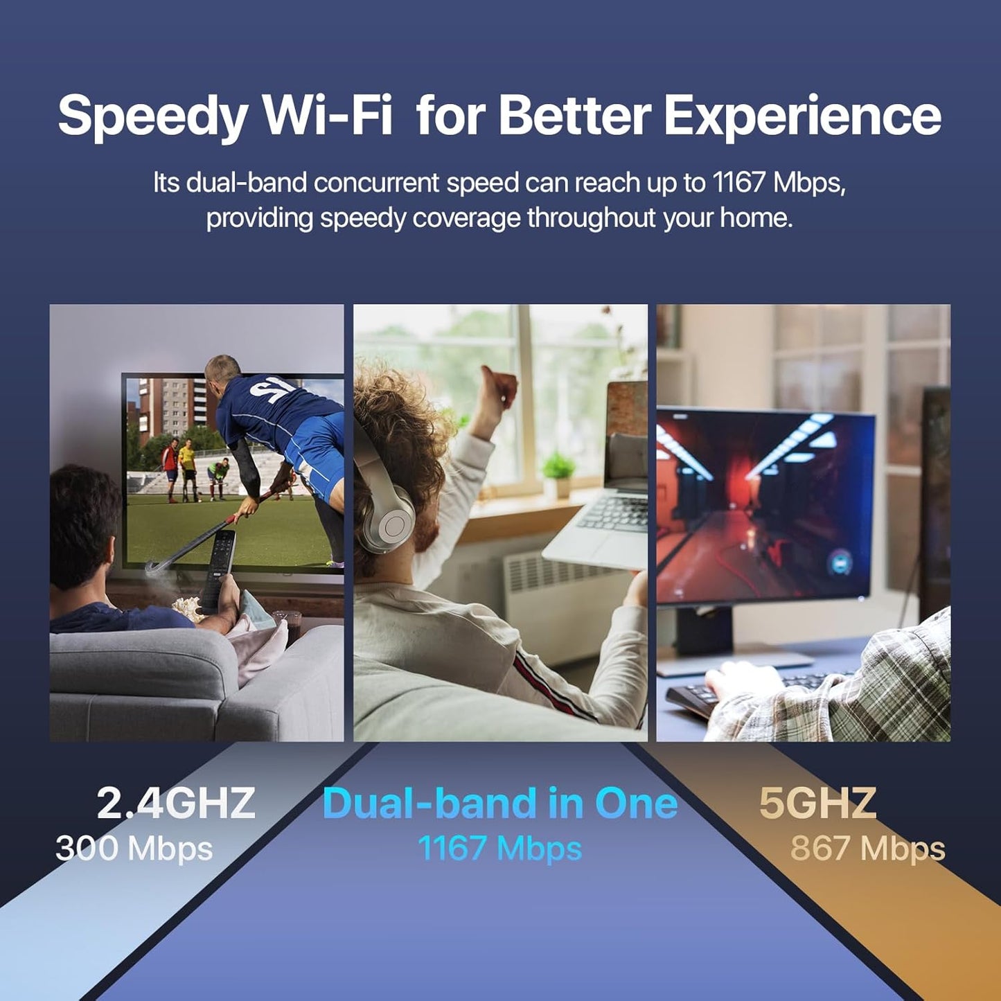 Tenda AC1200 Gigabit WiFi Router AC8 – Dual Band Router for Wireless Internet, 3 x GE Ports, 4x6dBi Antennas, MU-MIMO, IPv6, Guest WiFi, Access Point Mode, Long Range Coverage(2024 New Version)