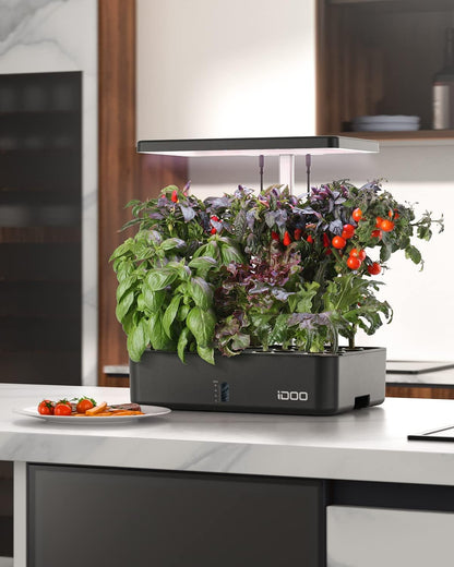 iDOO Hydroponics Growing System Kit 12Pods, Christmas Gifts for Women Men, Herb Garden Indoor with LED Grow Light for Home, Built-in Fan, Auto-Timer, Adjustable Height Up to 11.3", 12Pods WiFi-Black