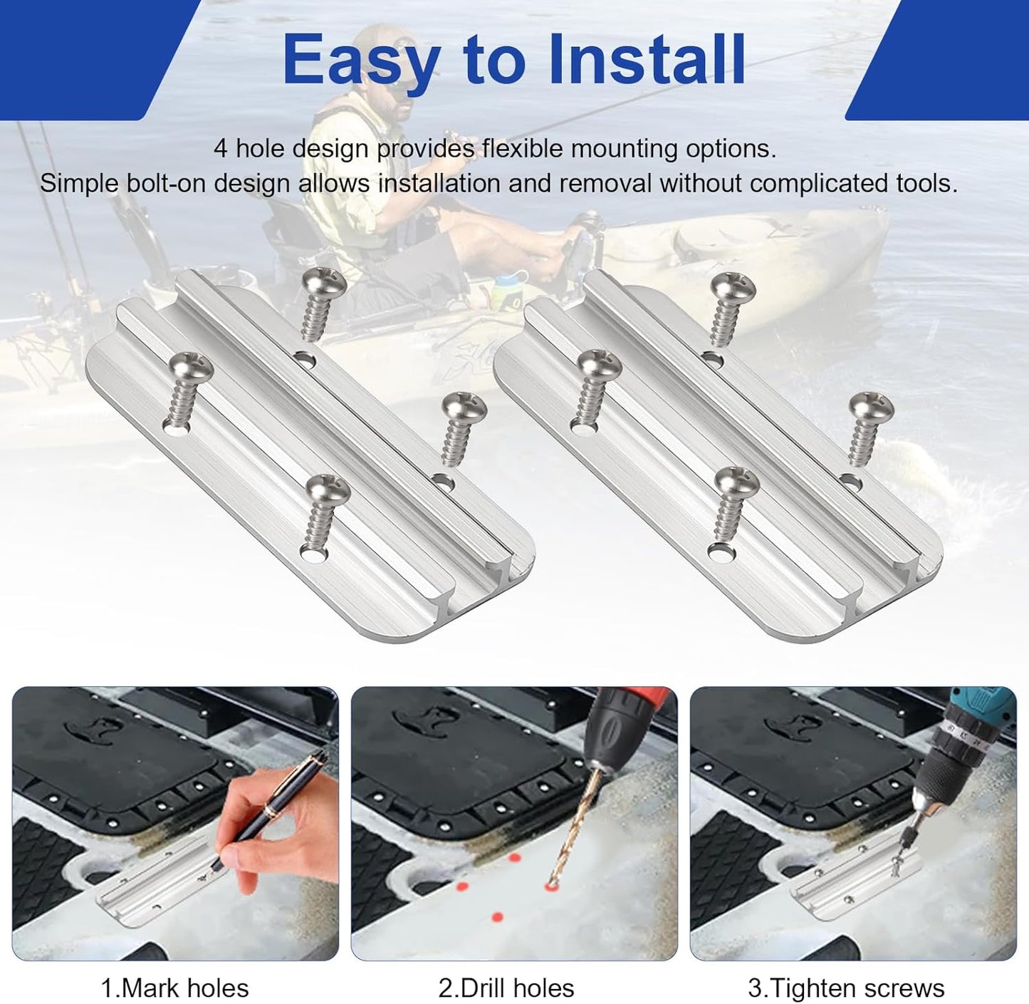 Kayak Track Kayak Rail Accessories Mount for Fishing Rod, Cup Holder, Paddle Holders, Fish Finder, Anchor Cleats for 1/2" Wide Track Hardware (4 Inches, Aluminum, 2 Pieces)