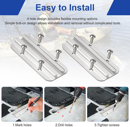 Kayak Track Kayak Rail Accessories Mount for Fishing Rod, Cup Holder, Paddle Holders, Fish Finder, Anchor Cleats for 1/2" Wide Track Hardware (4 Inches, Aluminum, 2 Pieces)
