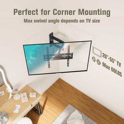 Mounting Dream Full Motion TV Wall Mount Corner Bracket with Center Design for Most of 26-55 Inch LED, LCD, OLED Flat Screen TV, with Swivel Articulating Arm, up to VESA 400x400mm, 60LBS, MD2377