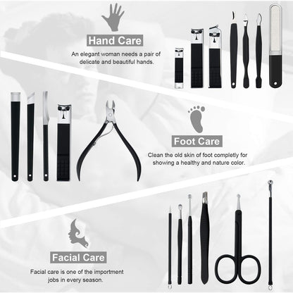 Keiby Citom Professional Stainless Steel Nail Clipper Travel & Grooming Kit Nail Tools Manicure & Pedicure Set of 18pcs with Luxurious Case (Black)