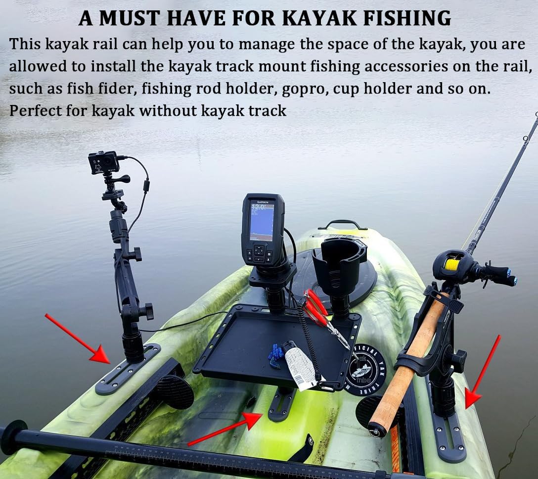 Huntury Kayak Track, Kayak Low Profile Track, Kayak Rail, Kayak Accessories Mount Track, Kayak Gear Track for Fishing Rod Holder, Fish Finder, Cup Holder, Anchor Cleat, Pack of 2, 4"