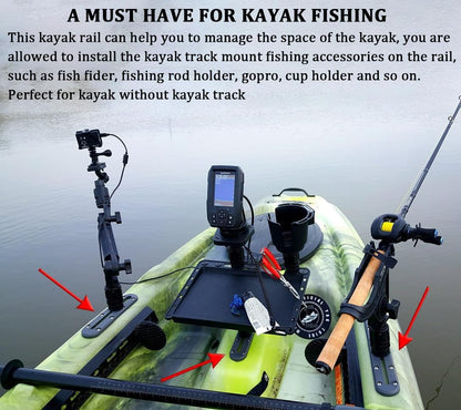 Huntury Kayak Track, Kayak Low Profile Track, Kayak Rail, Kayak Accessories Mount Track, Kayak Gear Track for Fishing Rod Holder, Fish Finder, Cup Holder, Anchor Cleat, Pack of 2, 4"