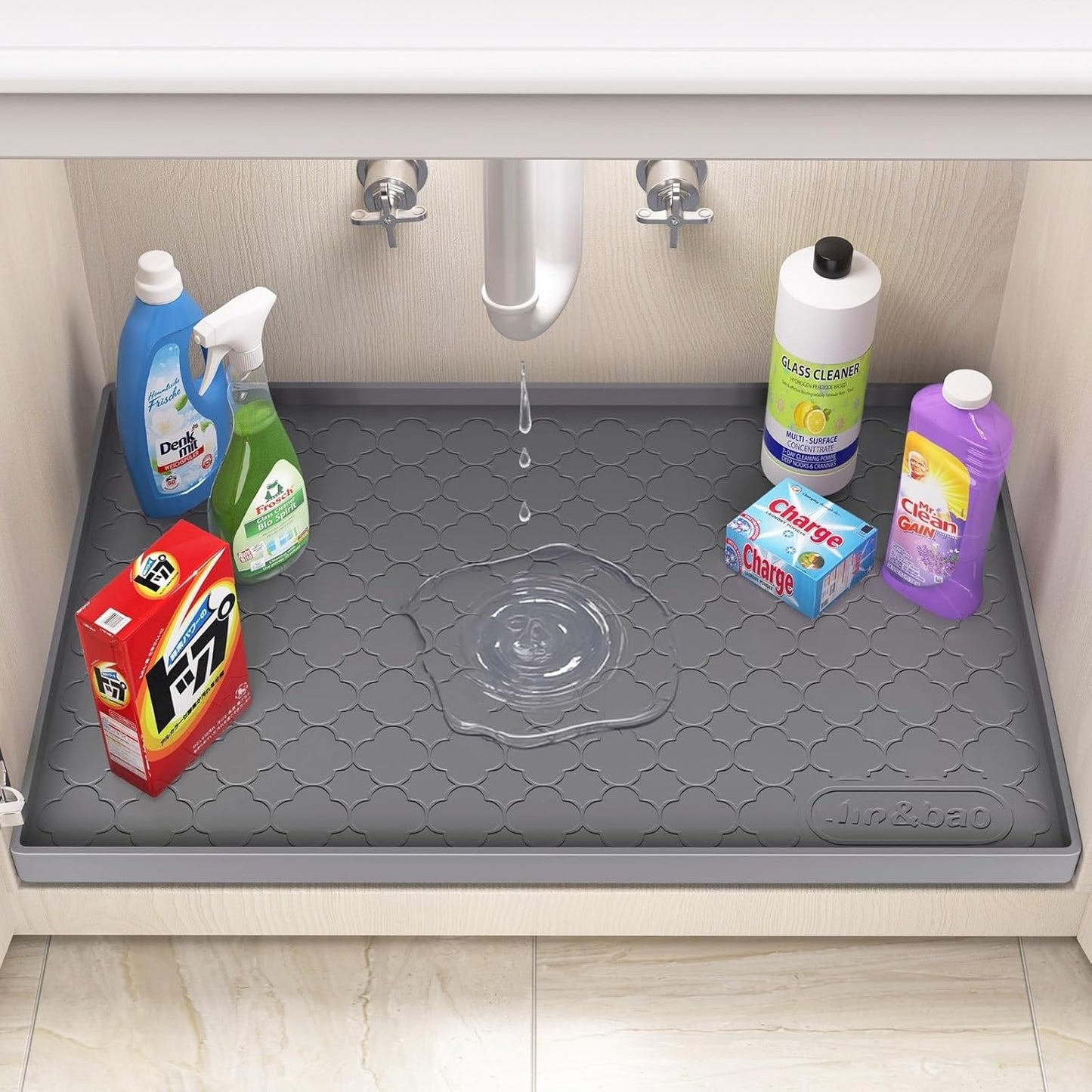 Jin&Bao Waterproof Under Sink Mat 37x19 for Kitchen and Bathroom, Thicken Kitchen Shelf Liner and Cabinet Protector, Organizer and Storage, Silicone Drip Tray, Pet Food Mat, Coffee Mat, Shoe Mat
