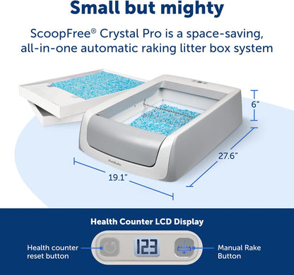PetSafe ScoopFree Crystal Pro Self-Cleaning Cat Litter Box - Front-Entry - Hands-Free Cleanup with Disposable Crystal Tray - Less Tracking, Better Odor Control - Health Counter Helps Monitor Your Cat