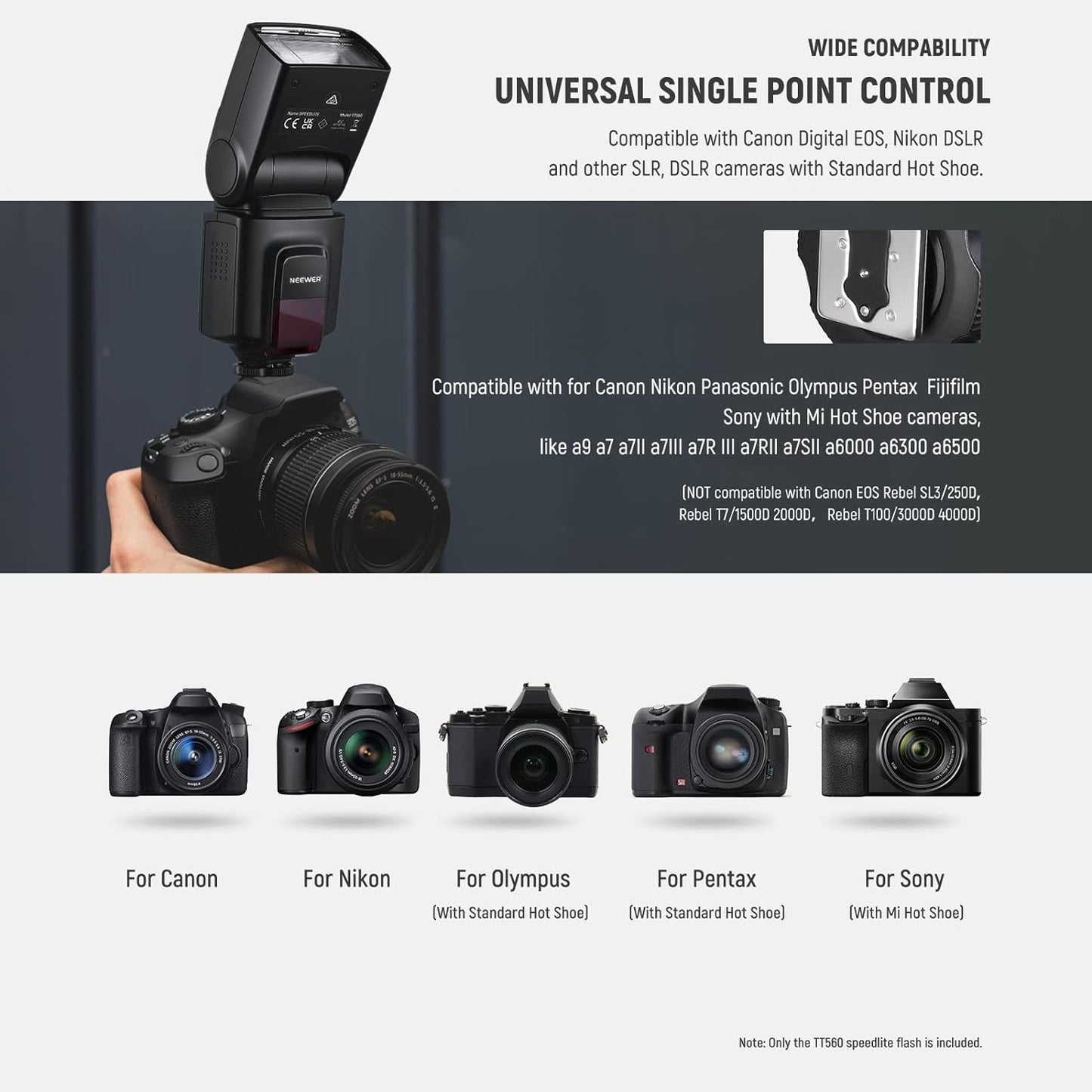 NEEWER TT560 Flash Speedlite with M/S1/S2 Mode, Manual Universal Single Contact Speedlight Compatible with Canon Nikon Panasonic Olympus Pentax Sony DSLR & Mirrorless Cameras with Standard Hot Shoe