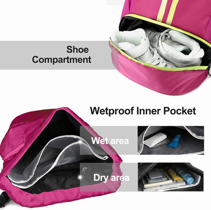 Hoedia Sports Drawstring Backpack - String Swim Gym Bag with Shoes Compartment and Wet Proof Pocket for Women/Men