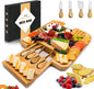 Bamboo Cheese Board with Knife Set, Charcuterie Platter Including Slide-Out Hidden Drawer & 4 Stainless Steel Knife and Utensils-Gifts for Christmas, Wedding, Birthday, Anniversary, Thanksgiving Day