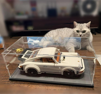 Thickened Clear Acrylic Display Case for Lego 10330 43268 76450 42170 10295 10353 Collectibles, Transparent Box Dustproof Protection with Wood-Plastic Base & String Light, Black Inside 40x20x20cm