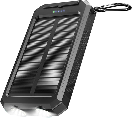 Solar-Charger-Portable-Charger, Power Bank 30000mAh Battery Pack with Dual 5V USB-A Port Output Compatible with iPhone, iPad, 2 x Bright LED Flashlight Perfect for Hiking, Camping, Outdoors