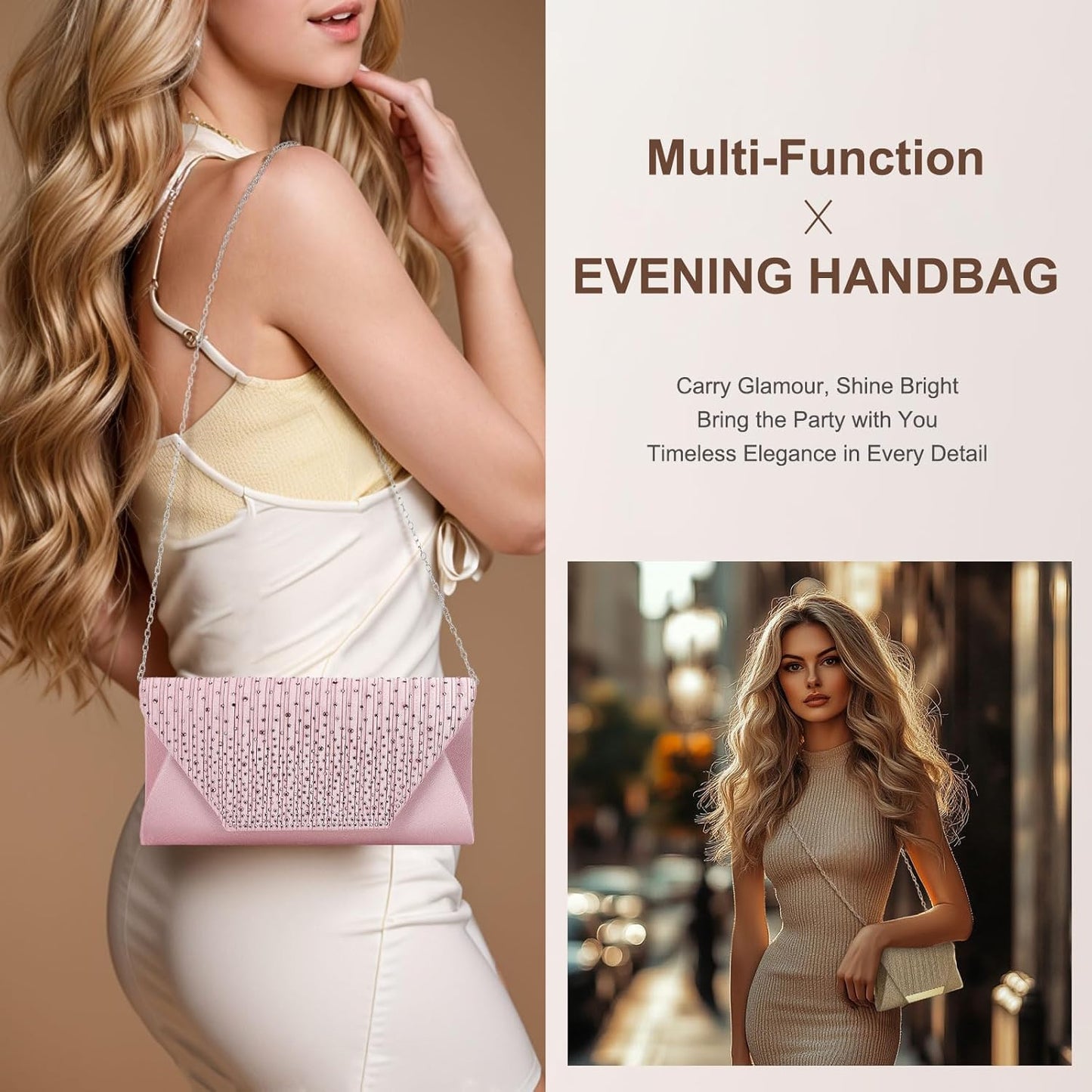 DTGN Evening Bags Clutch Purses for Women Formal, Purse Handbag Crossbody Bag Rhinestone Shoulder Bag for Wedding Party