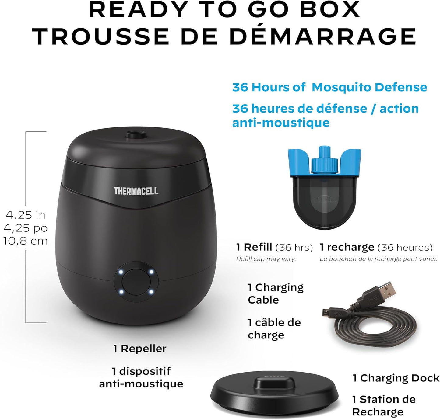 Thermacell Patio Shield Mosquito Repellent E-Series E65X Rechargeable Repeller; 20’ Mosquito Protection Zone; Includes 36-Hour Repellent Refill; No Spray, Flame or Scent; Docking Station