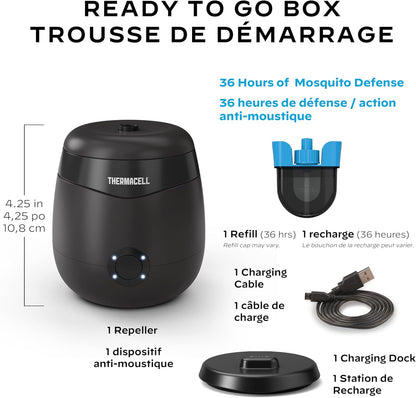 Thermacell Patio Shield Mosquito Repellent E-Series E65X Rechargeable Repeller; 20’ Mosquito Protection Zone; Includes 36-Hour Repellent Refill; No Spray, Flame or Scent; Docking Station