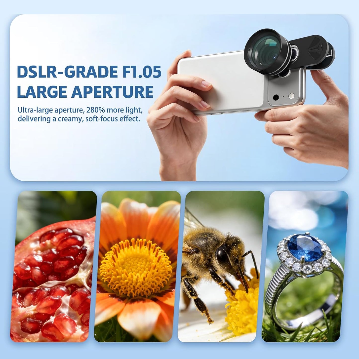 90mm Professional Macro Lens for Smartphone, Macro Lens Kit with Universal Lens Clip, Aluminum Phone Camera Lens Attachment for iPhone 17/16/15/12/11 Samsung & Android Phone
