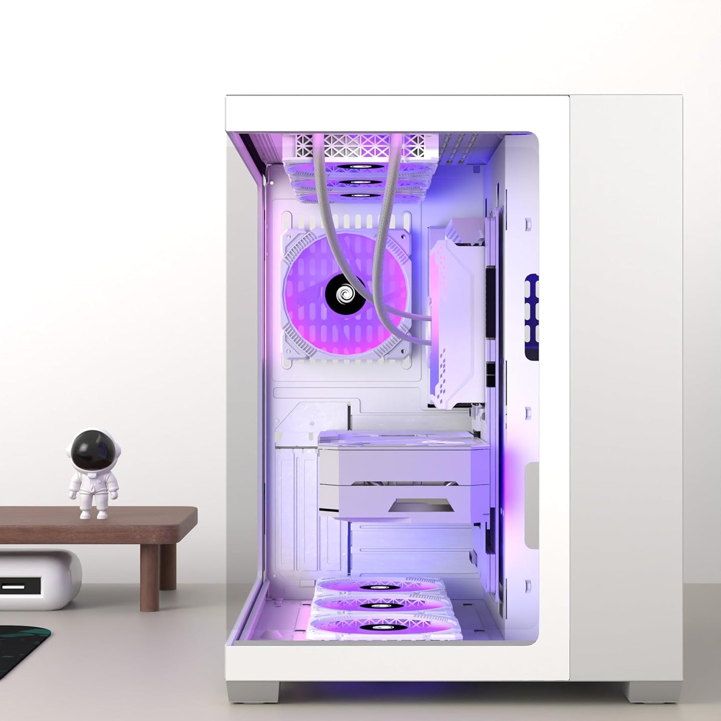 KEDIERS ATX PC Case,6 PWM ARGB Fans Pre-Installed,360MM RAD Support,Gaming 270° Full View Tempered Glass Mid Tower Pure White ATX Computer Case,C690