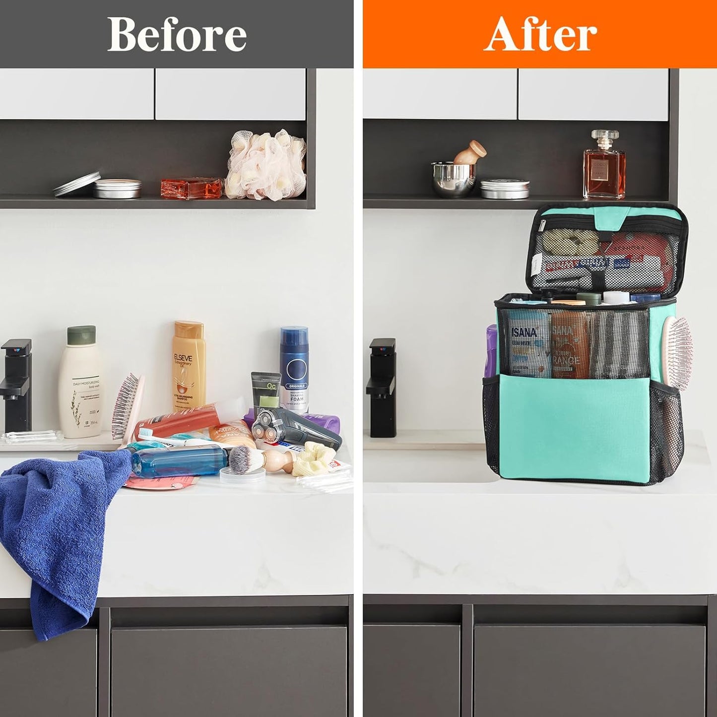 Lifewit Shower Bag Mesh Shower Caddy Portable College Dorm Room Essentials Tote Bag for Bathroom, Gym, Travel, Camping Quick Dry Hanging Shower Organizer Basket Toiletry Bag, Medium, Black