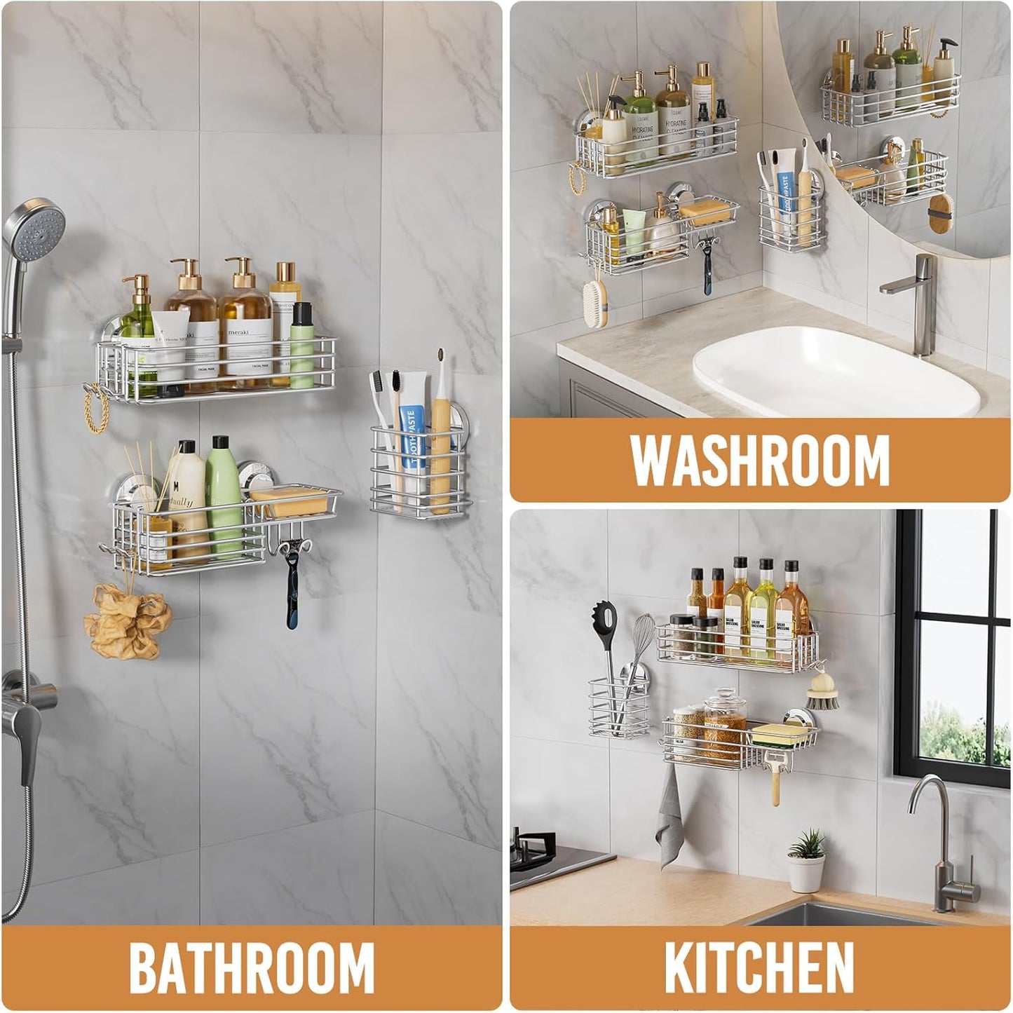 LEVERLOC Shower Caddy Suction Cup, 2 Pack Black Shower Shelf with Hooks and Soap Holder, NO-Drilling Bathroom Organizer, Rustproof Metal Bathroom Storage and Organization