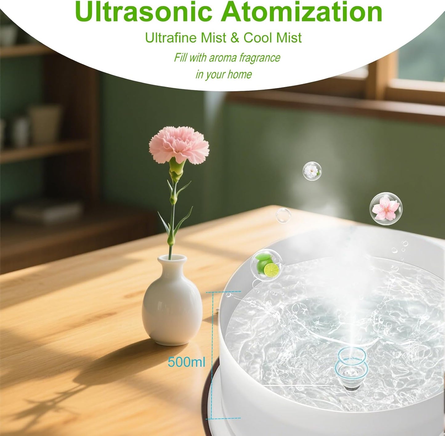 Multifunctional Essential Oil Diffuser - 500ML Aromatherapy Diffuser with Remote Control Two Mist Modes Humidifier Eight LED Lights Auto Shut-Off Safety Switch for Home Bedroom Office