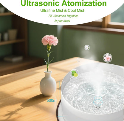 Multifunctional Essential Oil Diffuser - 500ML Aromatherapy Diffuser with Remote Control Two Mist Modes Humidifier Eight LED Lights Auto Shut-Off Safety Switch for Home Bedroom Office