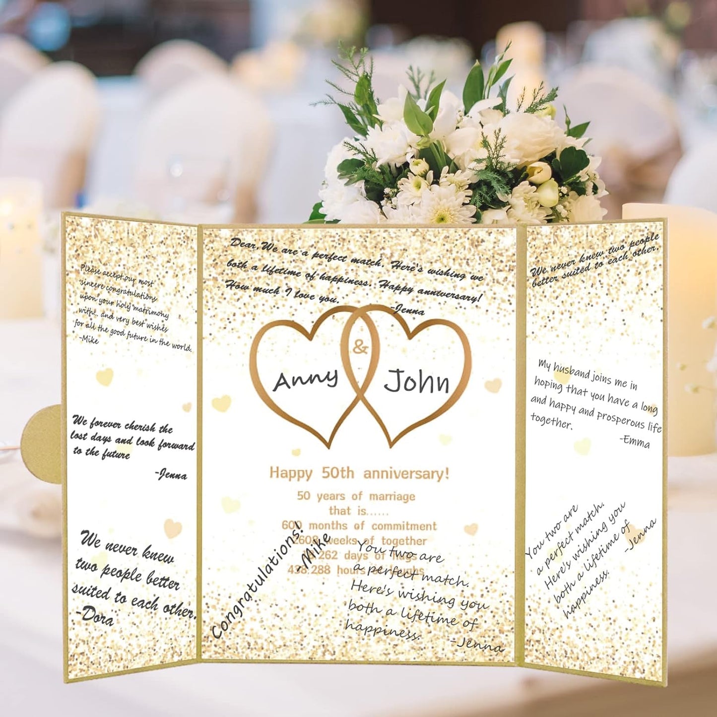 Trgowaul Gold 50th Wedding Anniversary Guest Book Alternative, 50th Anniversary Decorations, 50 Years of Marriage Signature Certificate Board, Card Happy 50 Anniversary Party Supplies Gift Men Women