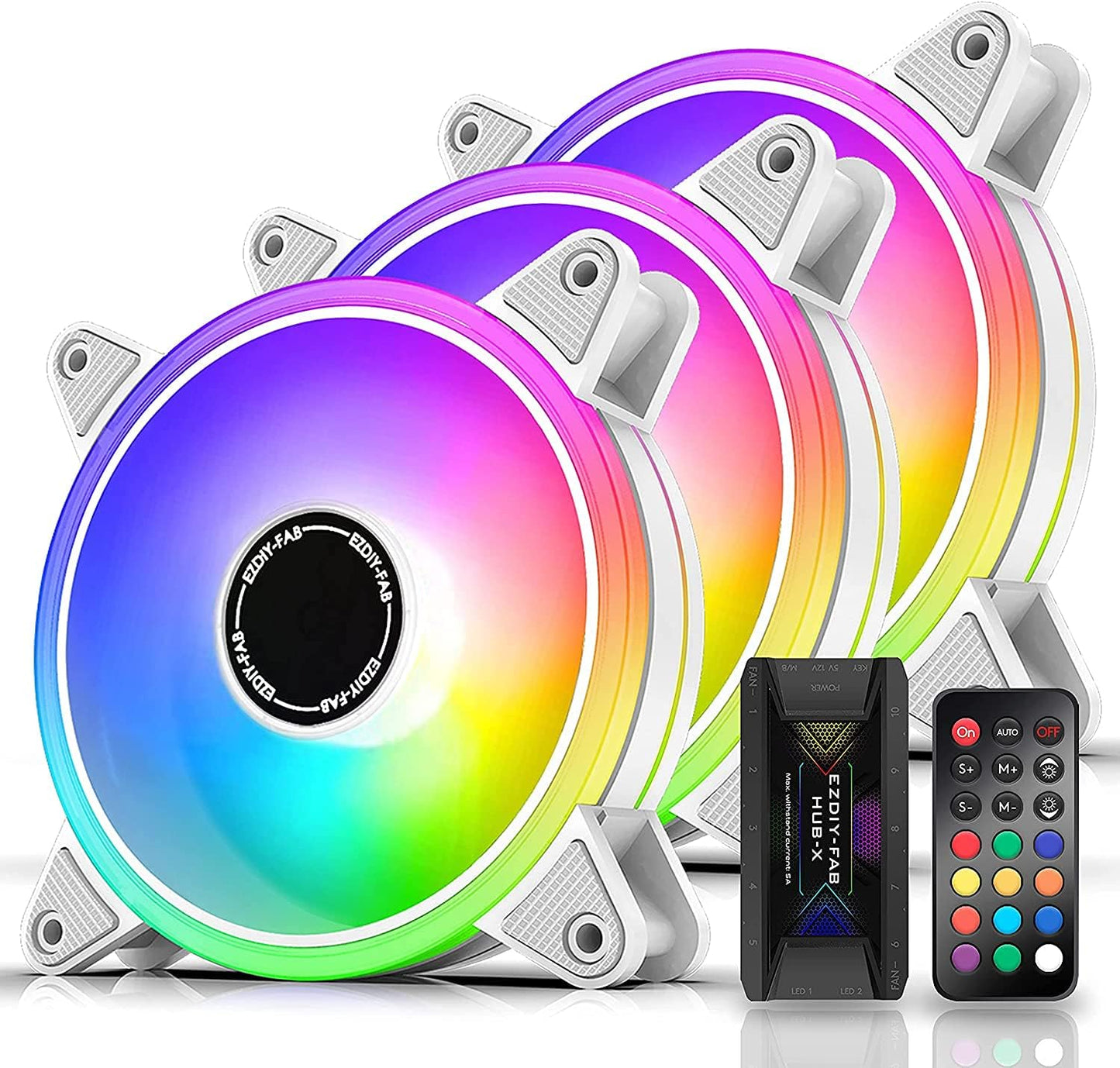 EZDIY-FAB Moonlight 120mm RGB Case Fan with Fan Hub X and Remote,Motherboard Aura SYNC,Speed Control,Addressable Fan for PC Case-3 Pack