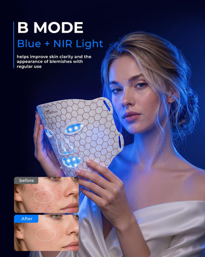 Led Mask Spectrum Mask and Neck Red Light for Face Set, 850nm and Red Light 630nm, 460nm 530nm 4 Gears Energy Adjustment, White