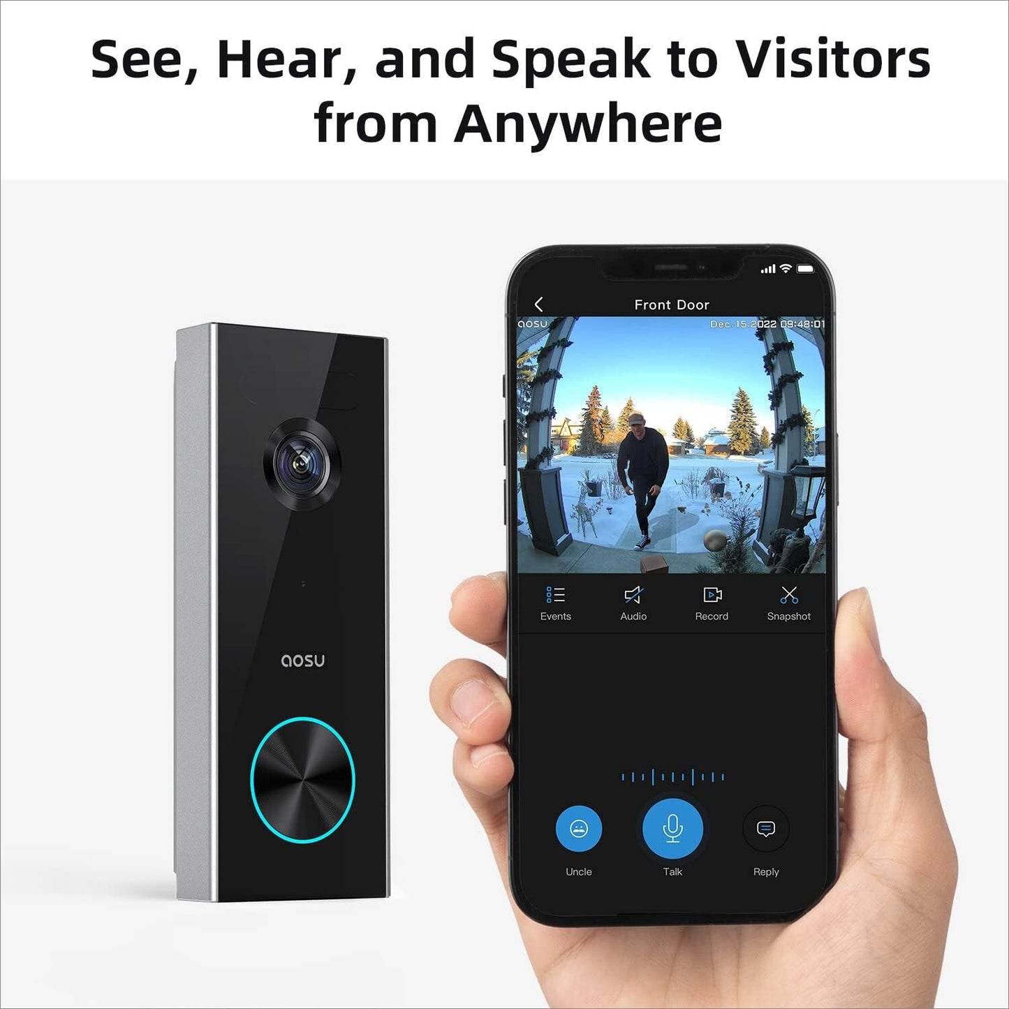 AOSU Doorbell Camera Wireless Outdoor, Battery-Powered Video Doorbell with Chime, 2K Resolution, Save Locally or to The Cloud, 2.4GHz WiFi, 180-Day Battery Life, Work with Alexa & Google Assistant