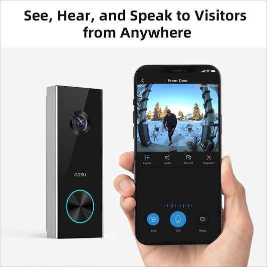 AOSU Doorbell Camera Wireless Outdoor, Battery-Powered Video Doorbell with Chime, 2K Resolution, Save Locally or to The Cloud, 2.4GHz WiFi, 180-Day Battery Life, Work with Alexa & Google Assistant