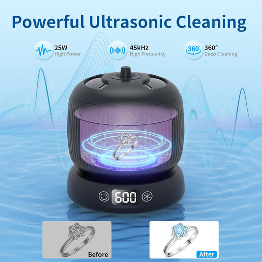 Morole Ultrasonic Retainer Cleaner, 45kHz Split Retainer Cleaner, 3 Mode Ultrasonic Cleaner, Dental Pod with IPX7 Waterproof, Ultrasonic Dental Cleaner for Mouth Guards, Braces, Jewelry(Black) - PuriLite