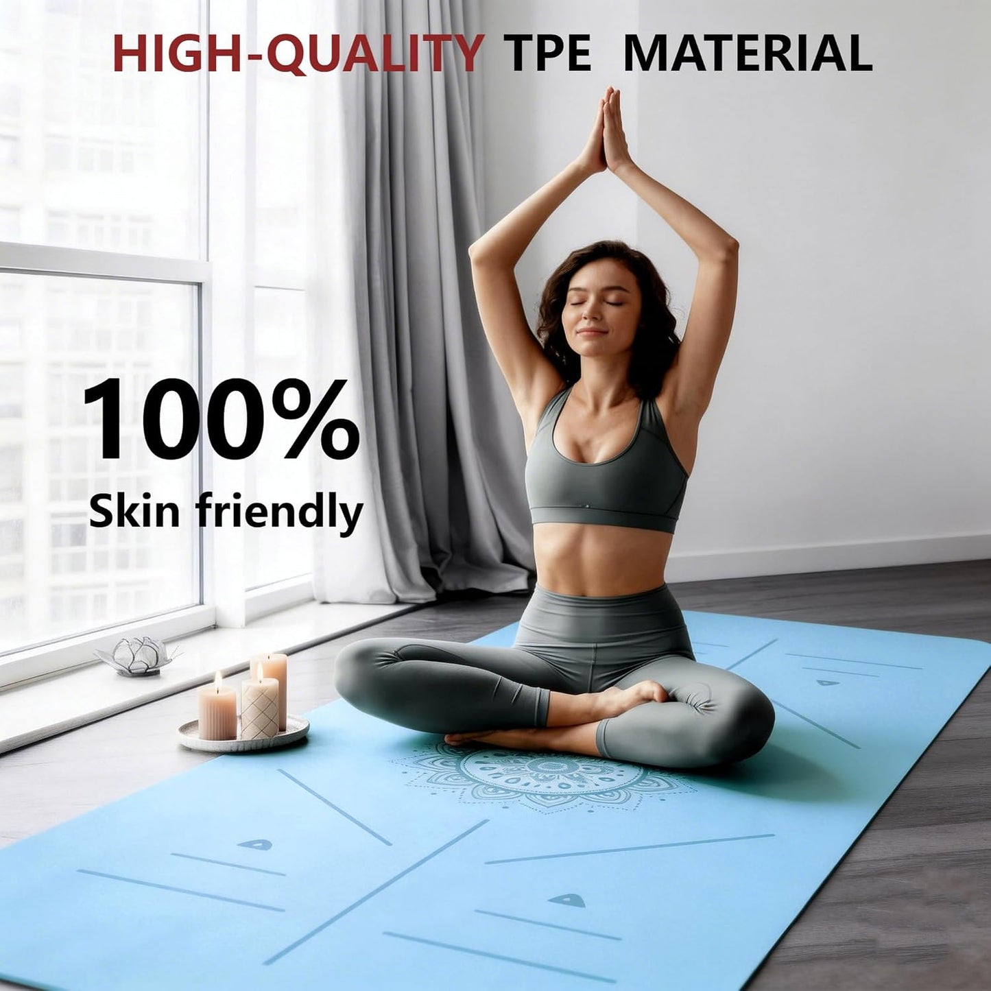 Extra Large Wide Yoga Mat 80cm x 183cm, 8mm Thick TPE Yoga Mat for Home Workout, Non Slip Exercise Mat for Pilates Stretching, Eco Friendly Floor Mat for Tall People, with Carry Bag